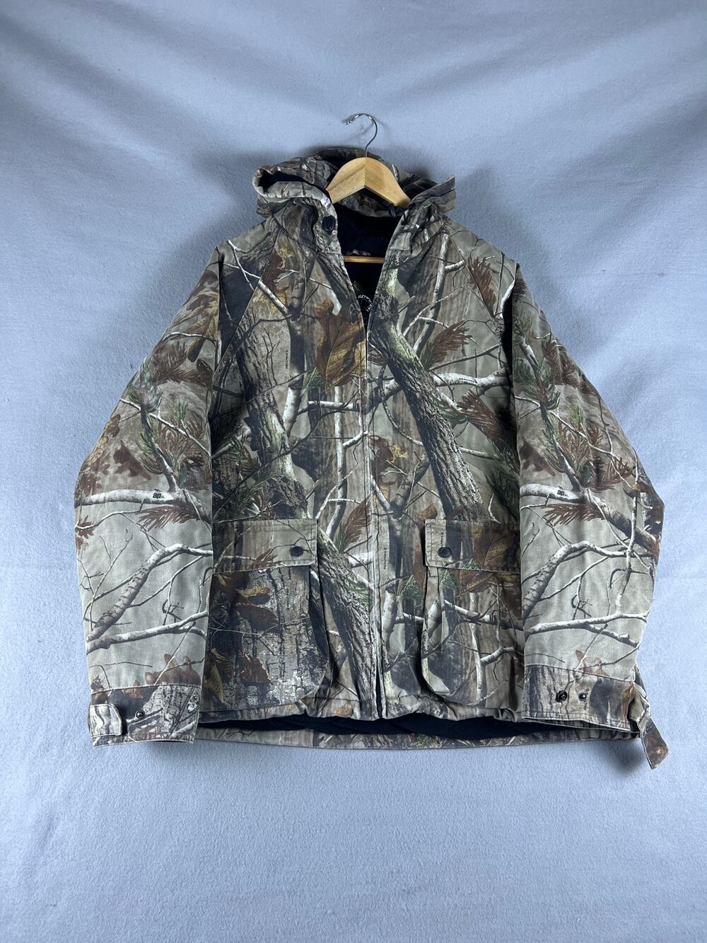 Realtree Jacket Mens 2XL Gray Brown Hooded Camo Hunting Sport Outdoor Heavy Y2K